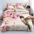 thumbnail image 1 of Funda Nórdica Queen Size Rosa Flor Pájaro Ropa de Cama Set Romántico Primavera, 1 of 6