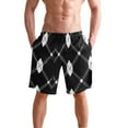thumbnail image 4 of joogoo Men's Swim Trunks Black White Plaid Checkered Beach Shorts with Pockets 2XL, 4 of 6