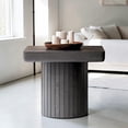 thumbnail image 3 of GZXS 23.6" Square Accent End Table with Artistic Parquet Wood Top, Rounded Edges and Grooved Cylindrical Base, for Living Room, Home Corner, Black, 3 of 8