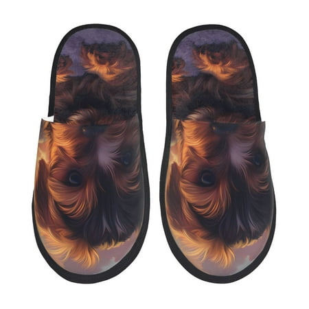 

Honeii Puppy Lying On A Cloud print Slippers Memory Foam House Bedroom Slippers for Women and Men Fuzzy Plush Comfy Faux Fur Lined Slide Shoes-Large