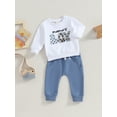 thumbnail image 3 of Bagilaanoe 2PCS Toddler Baby Boy Long Pants Set Letter Print Long Sleeve Sweatshirt Pullover Tops + Sweatpants 6M 12M 18M 24M 3T Kids Casual Sweatsuits, 3 of 9