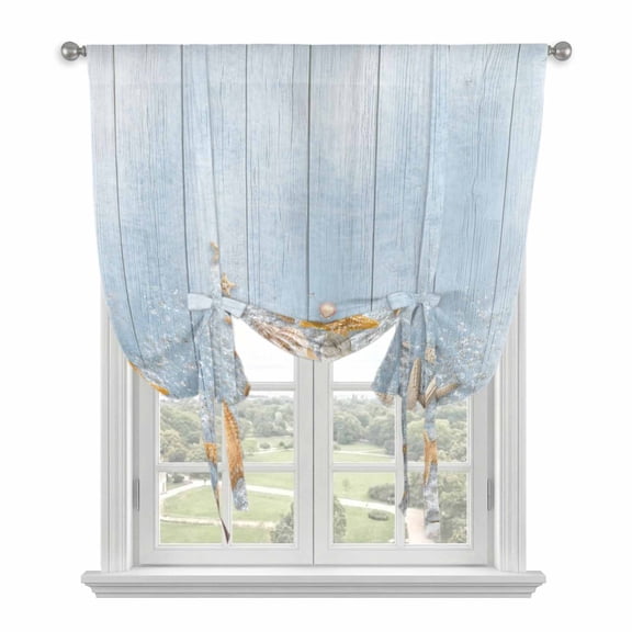 Starfish Summer Beach Balloon Curtains for Windows, Bedroom Curtains 54 Inch Length, Coastal Ocean Wooden Sea Shell Tie Up Curtains Panels Thermal Insulated Bathroom Curtains Window 42"x54"
