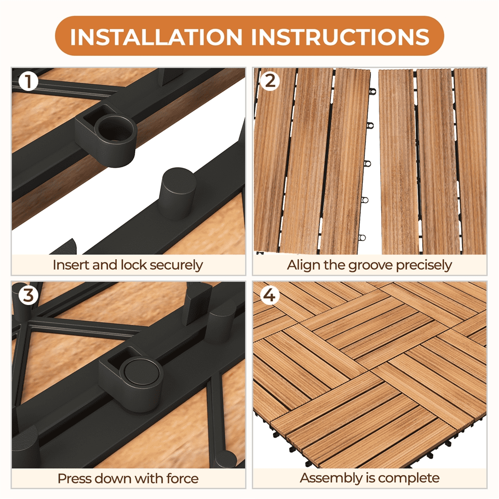 Renwick 12" x 12" Square Wooden Floor Tiles, 27 Pieces, Natural Wood