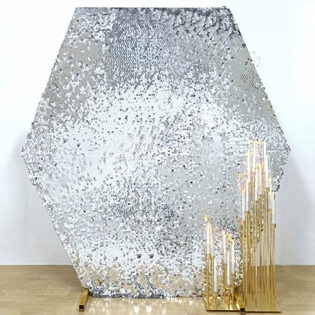 Efavormart 8ftx7ft Silver Big Payette Sparkle Sequin Hexagon Wedding Arch Cover Shiny Shimmer Backdrop Stand Cover - 2-Sided Custom Fit