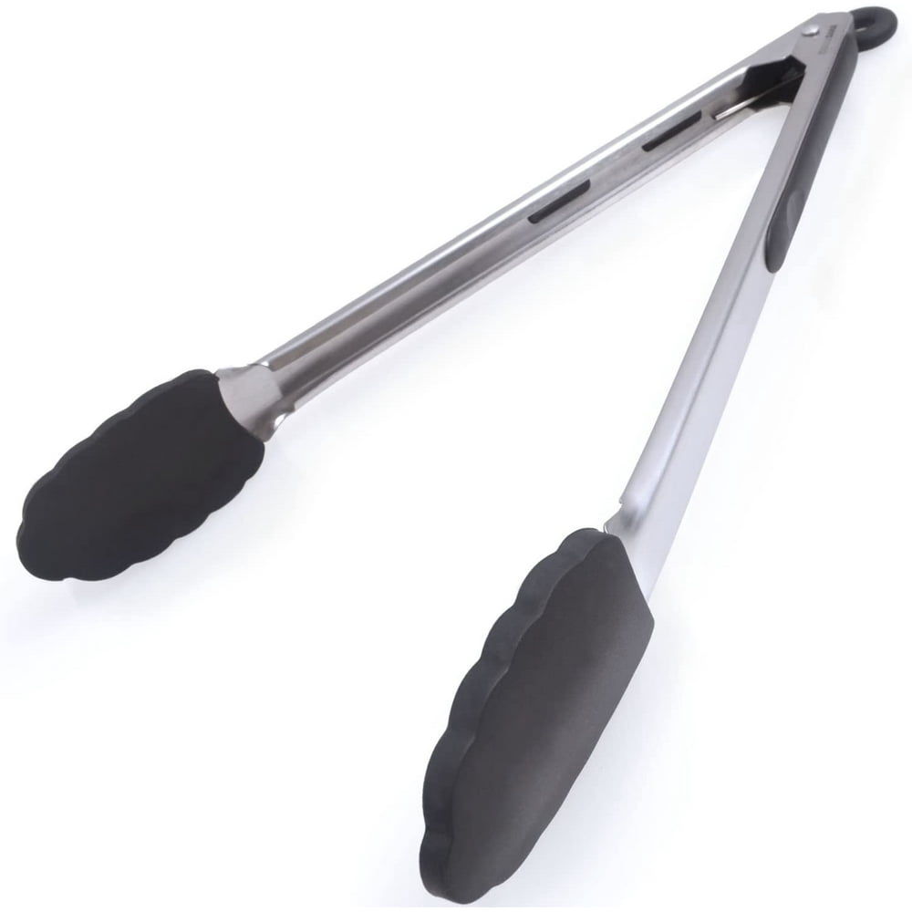 Kitchen Tongs 12 inch Stainless Steel Food Tongs with Silicone Tips Locking Nonstick Tongs
