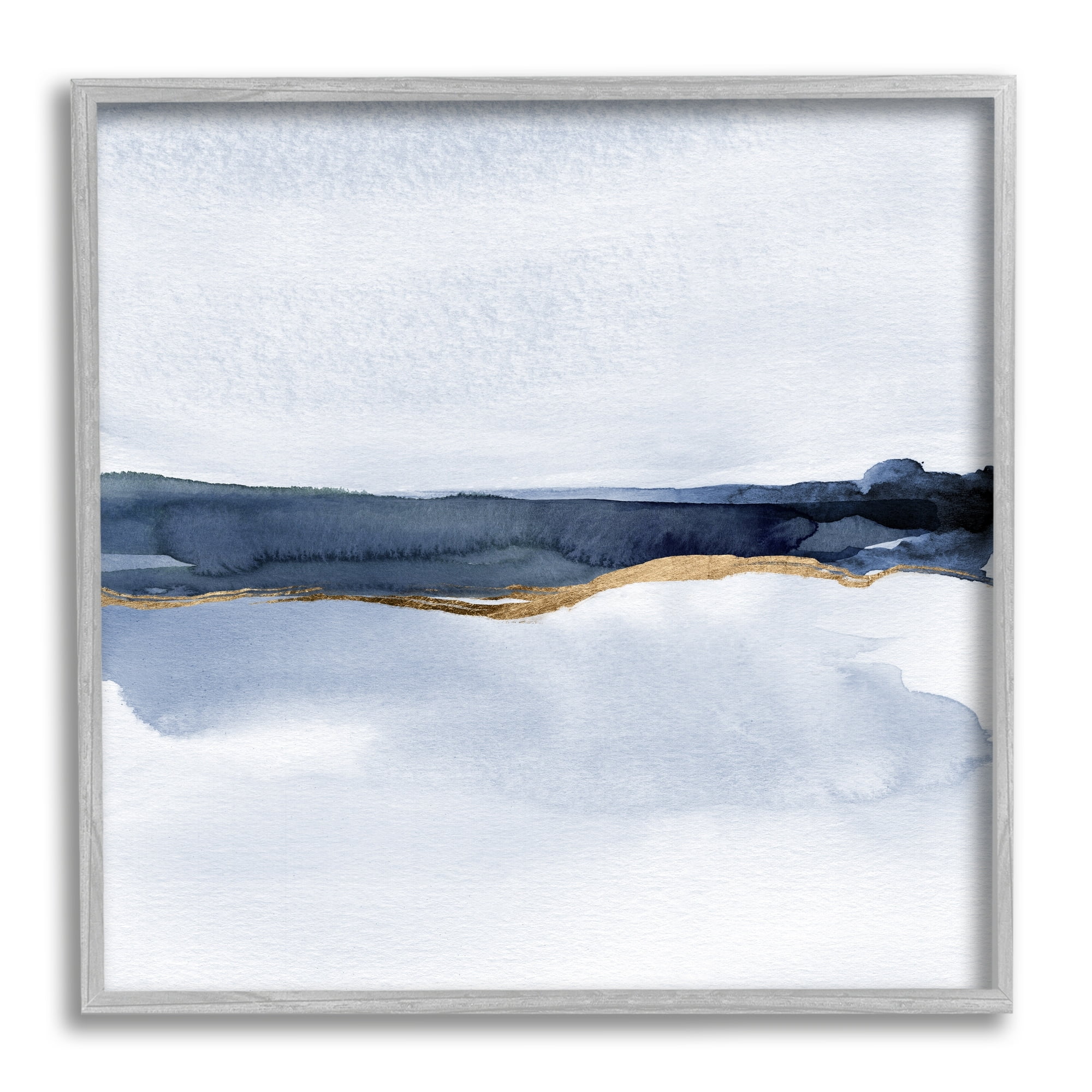Stupell Industries Soothing Blue Landscape Painting Abstract Glam Lines Painting Gray Framed Art Print Wall Art, Design by Jacob Green