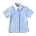 thumbnail image 3 of KPOPLK Big Girls Short Sleeve Button Down Shirts for 2-18 Years Kids Collar School Uniform Blouse Tee Top Size 3-4 Years,Sky Blue, 3 of 9