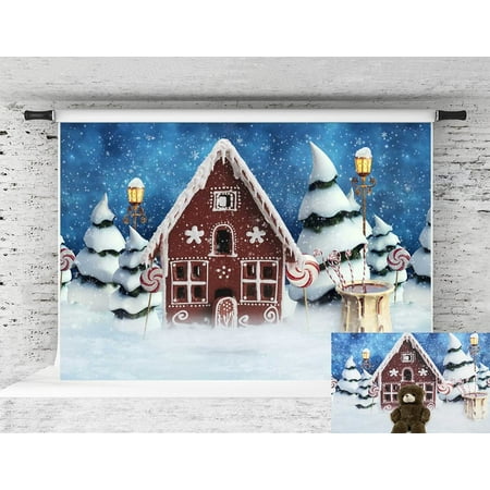 Image of Christmas Backdrop Gingerbread House Backdrop Cartoon Backdrops for Photography Kids Party Decorations 7x5ft