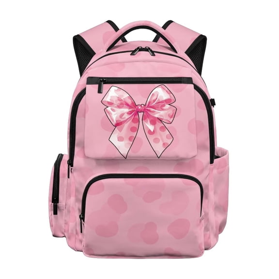 Jeiento Pink Polka Bow Kids School Backpack for Girls 17 Inch Cool School Bag, Lightweight Elementary Backpack with Padded Laptop Sleeve & Multi-Pockets for Grades 3-6 Ages 9-12