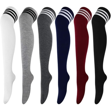 

6 Pairs High Thigh Socks Striped Over Knee Thin Tights Long Stocking for Women Leg Warmer