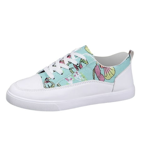 OJSFQUFP Women s Flats 2024 Spring and Autumn Single Shoes Printed Shoes Low Cut Lace Up Casual Large Women s Shoes Flat Bottom Student Shoes Women s Flat Shoes Mint Green 38