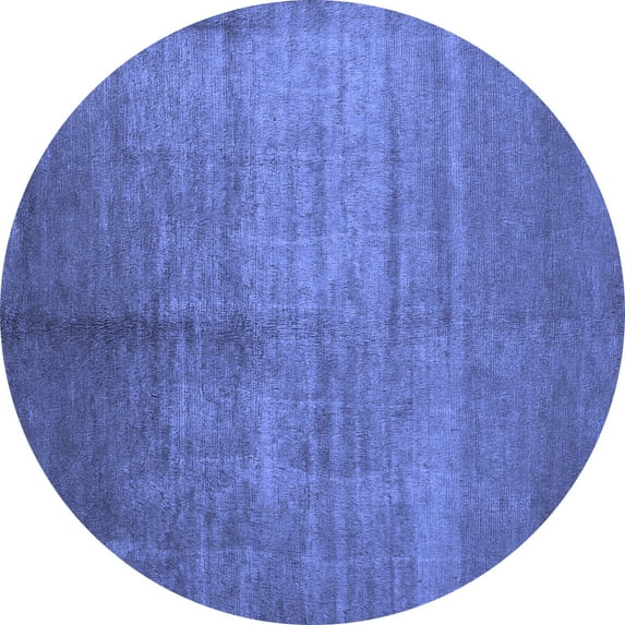 Ahgly Company Machine Washable Indoor Round Abstract Blue Contemporary Area Rugs, 4' Round