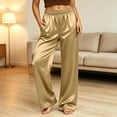 thumbnail image 4 of hoksml Women's Satin Wide Leg Pants Elastic High Waist Silky Lounge Trousers with Pockets for Sleepwear and Casual, 4 of 9