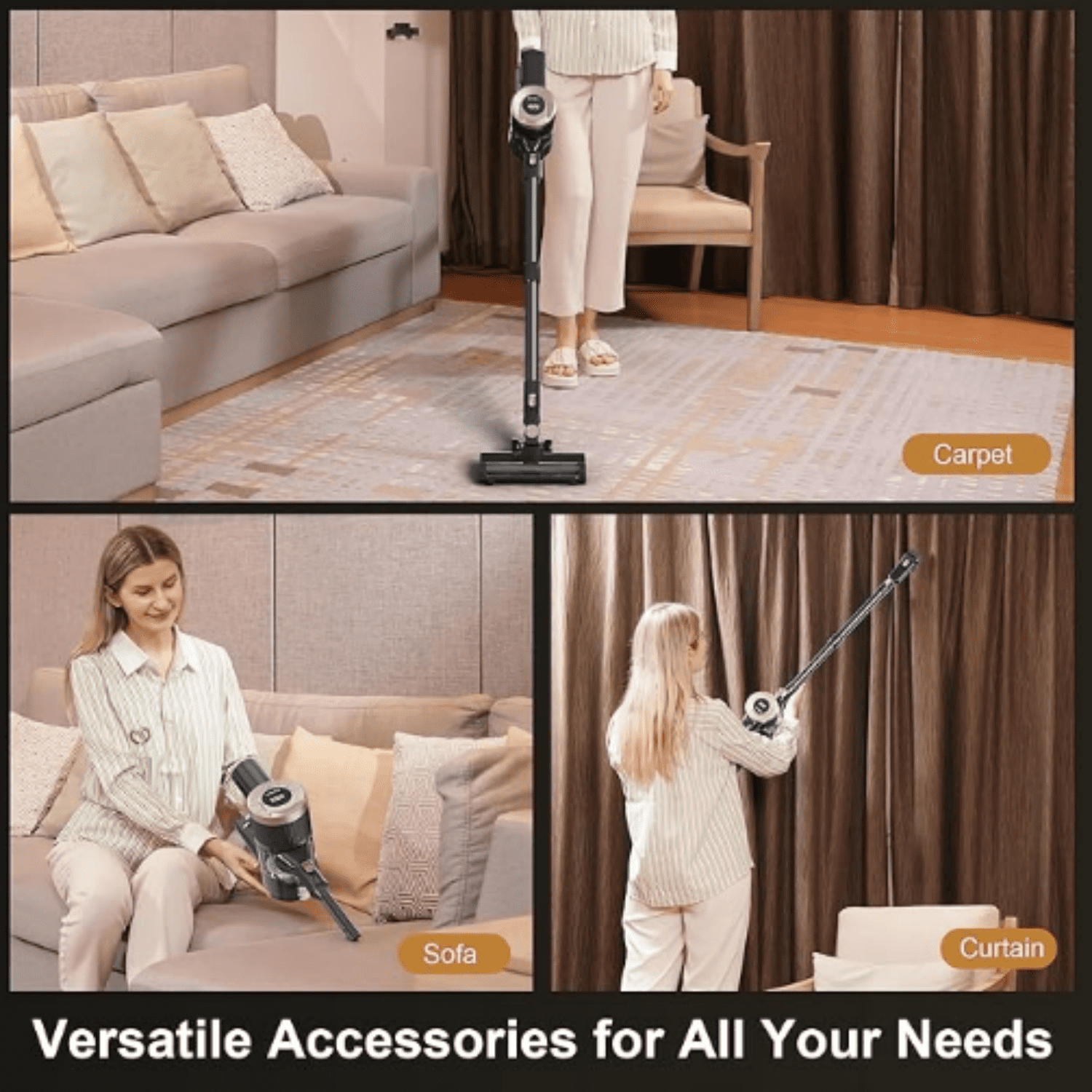 Cordless Stick Vacuum Cleaner, 30KPa Handheld 2200mAh Rechargeable Battery Lightweight Small Vac Electirc Broom, 40Mins Runtime for Home Hard Floor Carpet Pet Hair Cleaning, LED Screen