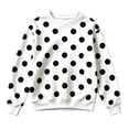 thumbnail image 4 of Girls Contrast Polka Dot Print Crewneck Sweatshirt, Long Sleeve Loose Pullover Top for Big Kids, Cute Classic Dotted Casual Sweatshirt Daily School Wear(White1,4-5 Years), 4 of 4