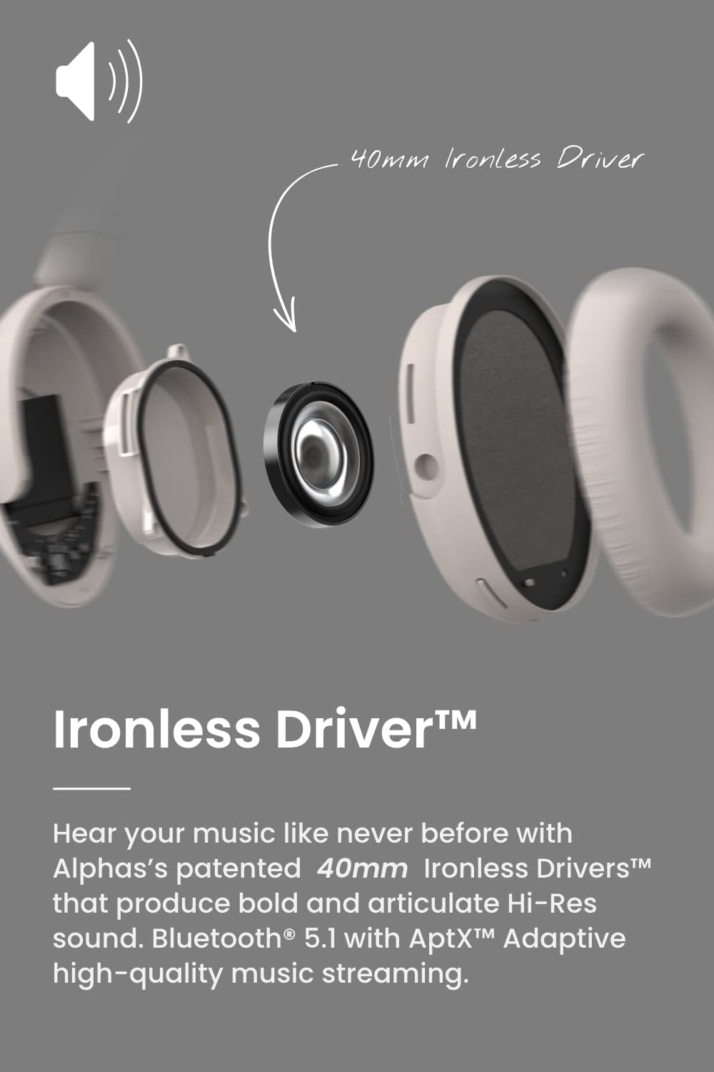 Cleer Audio ALPHA Over-Ear Adaptive ANC Noise-Canceling Bluetooth Headphones with Microphones - Stone