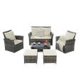 thumbnail image 5 of 6 Pieces Outdoor Patio Furniture Set, Wicker Sectional Sofa Set with Ottomans and Glass Coffee Table, Waterproof Patio Conversation Sets with Cushions for Garden Porch, Beige, 5 of 7