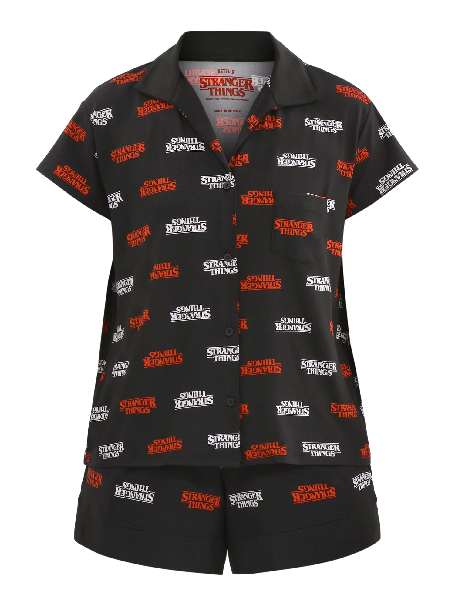 Netflix Stranger Things Women's Printed Notched Top and Shorts Pajama Set, 2-Piece, Sizes XS-3X