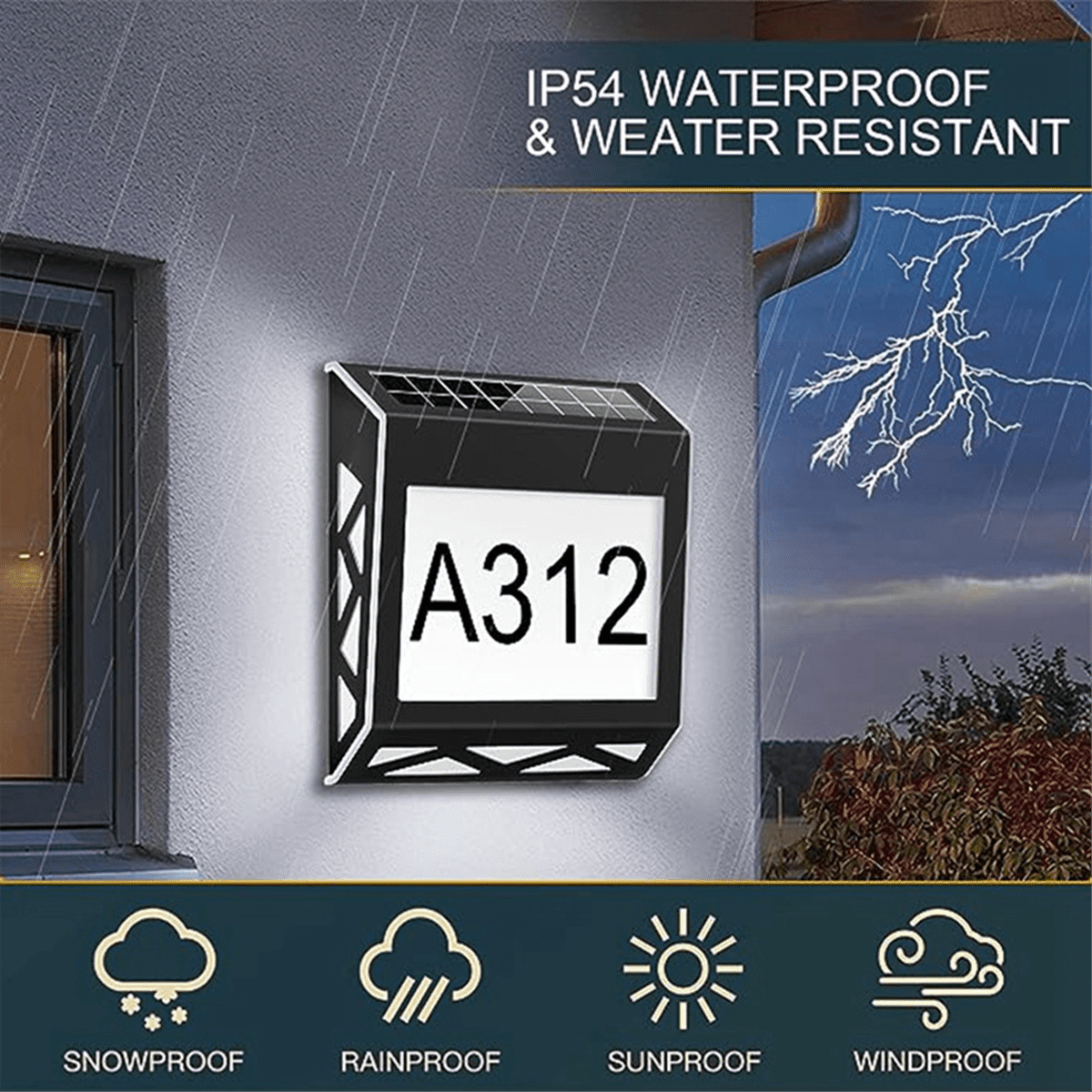 Waterproof Street Sign Solar Digital House Light Number Wall Light Address Sign Number Plate Suitable for Garden B