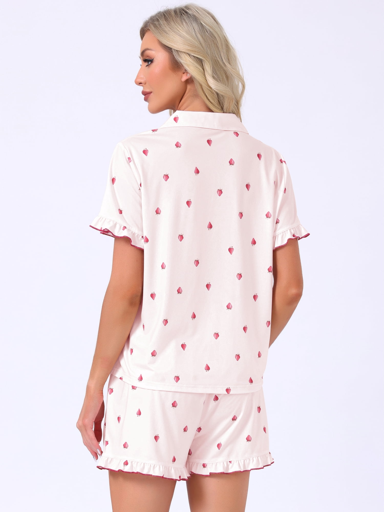 DARING DIVA Women's Button Down Pajama Short Sleeve Printed Top with Shorts 2XL Light Pink