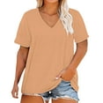 thumbnail image 2 of Bovemsi Plus Size V Neck T Shirts Women Short Sleeve Tops Casual Summer Tshirts Loose Fit Tee, Gold Women's Summer Short Sleeve T-Shirts, 4XL, 2 of 5