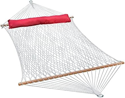 Algoma Net 13' Cotton Rope Hammock with Pillow - Double Person - 60x82 inch Bed - Fits 15' Stand - Natural Cotton Rope & Hardwood Spreader Bars