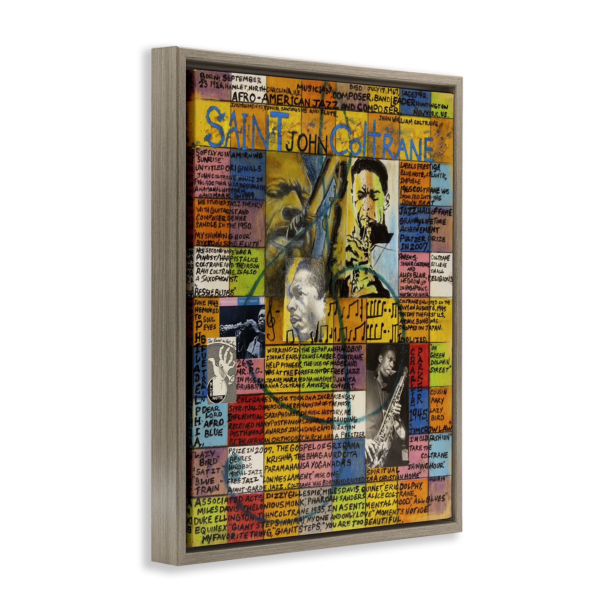 Stupell Industries Saint John Coltrane Collage People Drawing Brown Floater Framed Canvas Art Print Wall Art, 17 x 21