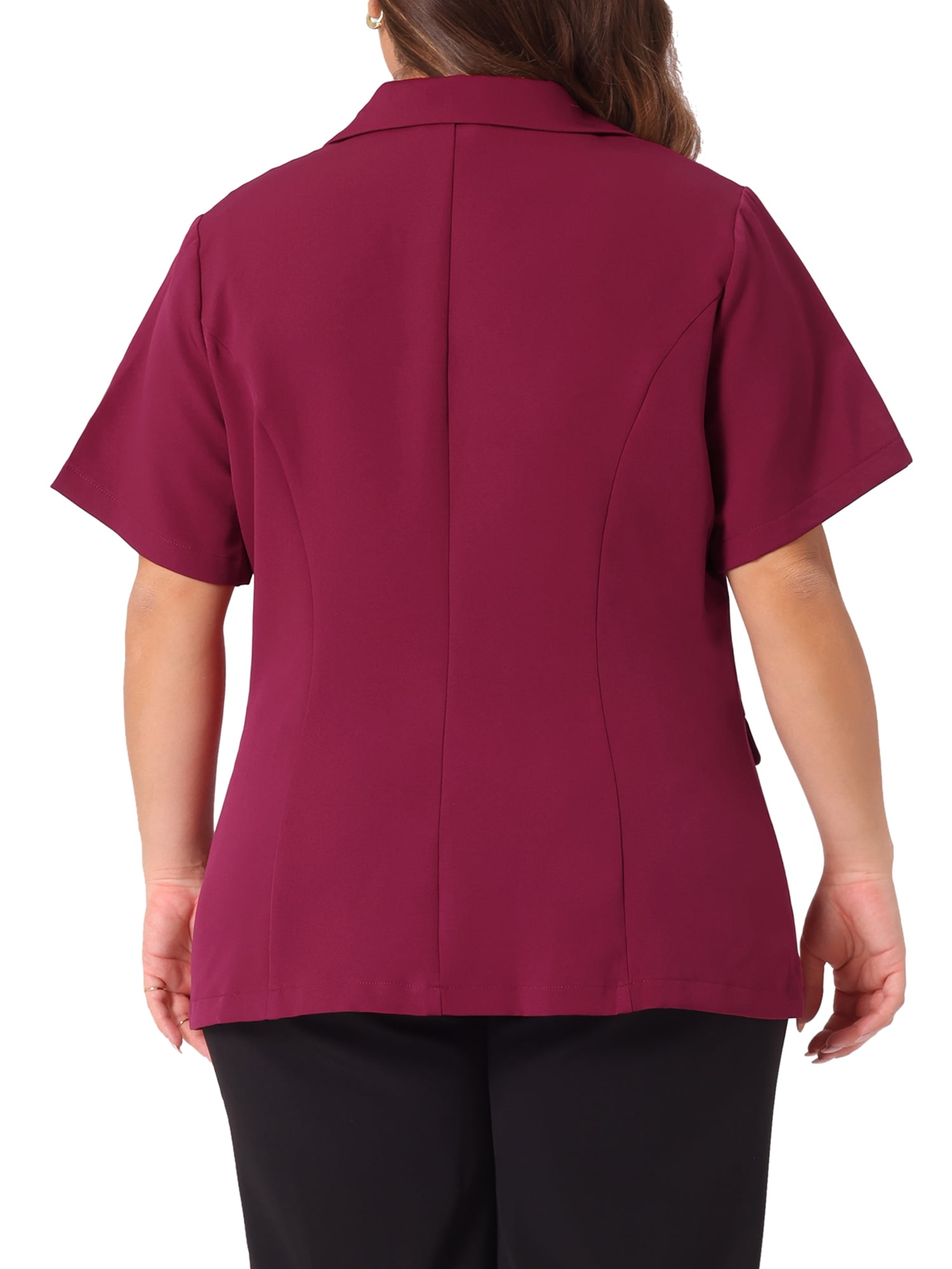 DARING DIVA Women's Plus Casual Blazers Short Sleeve Notched Lapel Blazer 1X Burgundy
