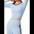 thumbnail image 2 of Tops Deportivos de Larga para Mujer, Camiseta Deportiva Ajustada Y2K para Gimnasio, Conjuntos de Otoño 2025 con Bloques de Color A Luna Azul L, 2 of 10