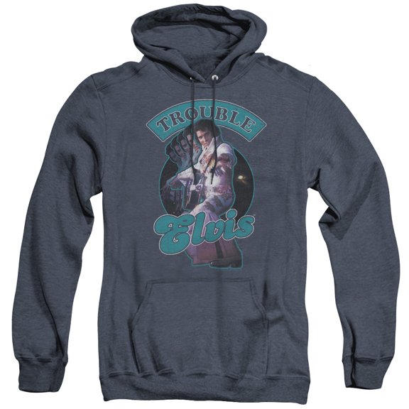 Elvis Presley Total Trouble Adult Heather Hoodie Sweatshirt Navy