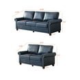 thumbnail image 3 of 2 Piece Living Room Sofa Set, PU Leather Chesterfield Sofa Loveseat+3 Seater Sofa Couch with Hidden Storage and Wooden Legs, Modern Sectional Sofa Set for Apartment Office, Navy Blue, 3 of 8