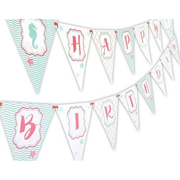 Mermaid Under the Sea Happy Birthday Banner Pennant