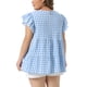 thumbnail image 3 of Blusa de mujer plus size de los años 50 con estampado de cuadros, cuello redondo, mangas cortas acampanadas, blusas de verano estilo babydoll 1X azul, 3 of 6