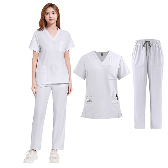 Unisex Medical Scrubs Set Nurse Doctor Work Uniform with Pockets for Hospital