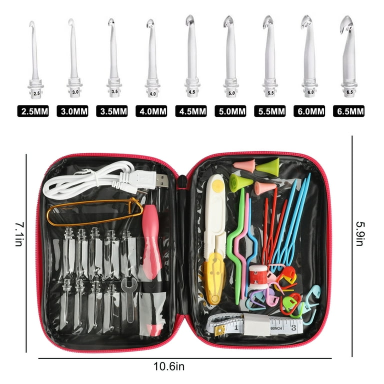  Lighted Crochet Hooks Set- Rechargeable Crochet Hook with  Latest Case, 9 in 1 Interchangeable Heads Light Crochet Hooks with  Accessories