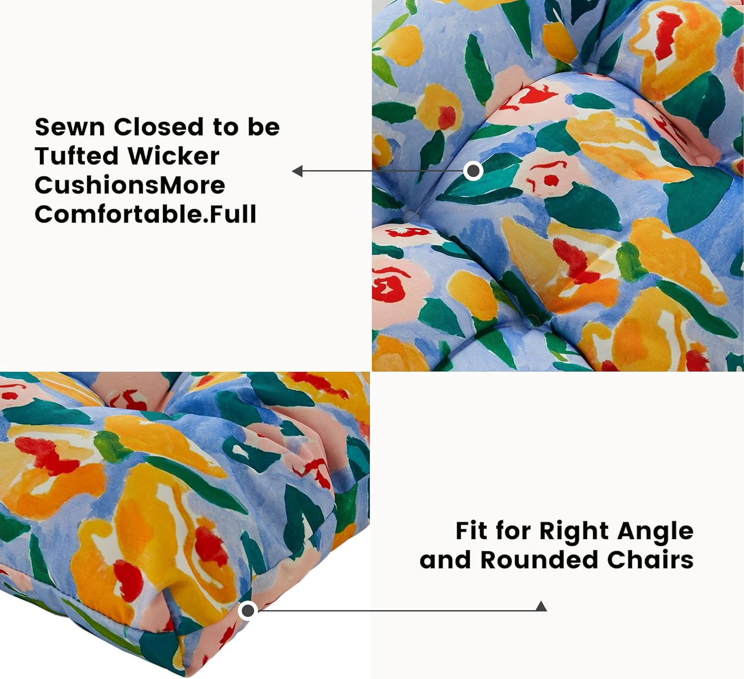 Outdoor Loveseat Cushions,5 Piece Wicker Chair Cushions Set,Tufted Cushons for Wicker Bench Patio Furniture,Floral