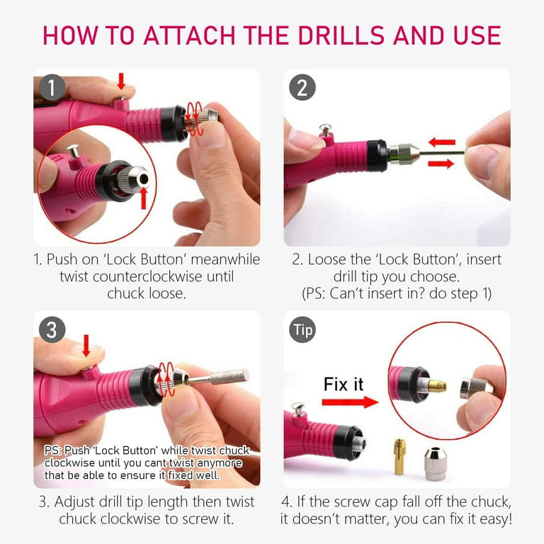 Pinkiou Portable Electric Nail Drill, Manicure File Kit, 6