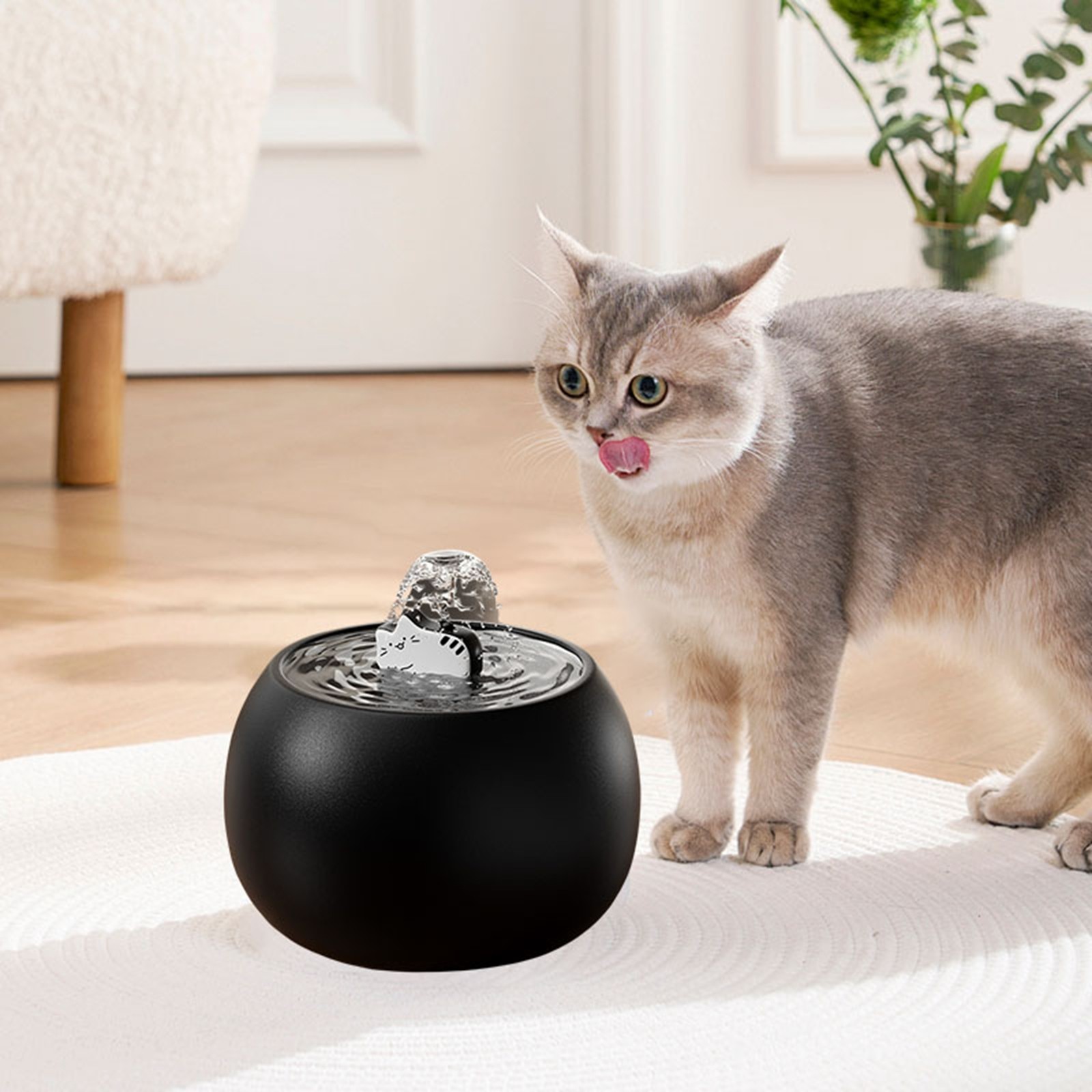 Automatic Pet Water Fountain - 1L/34oz Motion-Activated Drinking Fountain for Cats & Small Dogs - Multi-Layer Filter System - Indoor/Outdoor Water Dispenser Bowl