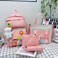 thumbnail image 3 of 4/5pcs Backpack Crossbody Bag Handbag Drawstring Bag And Pen Bag Set, Simple Solid Color Student Backpack With Cute Badge, Cute Sweet Student Backpack, Girls Backpack, Preppy Large-capacity Travel Back, 3 of 5