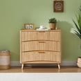 thumbnail image 3 of PORKISS Fluted 3 Drawer Dresser for Bedroom, 31.6" Mid Century Chest of Drawers with Curved Fronts, Wood Small Dresser with Metal Handles & Storage for Hallway Living Room Entryway, Oak A, 3 of 9