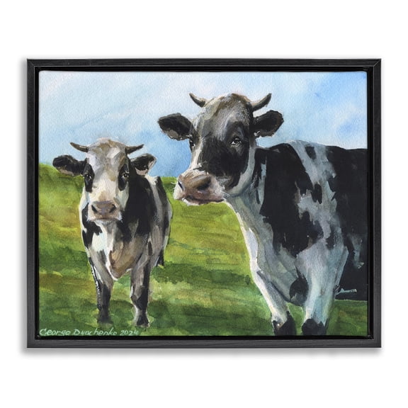 Stupell Industries Farmhouse Cows in Pasture Landscape Black Floating Frame Canvas Art, 21 x 17, by George Dyachenko
