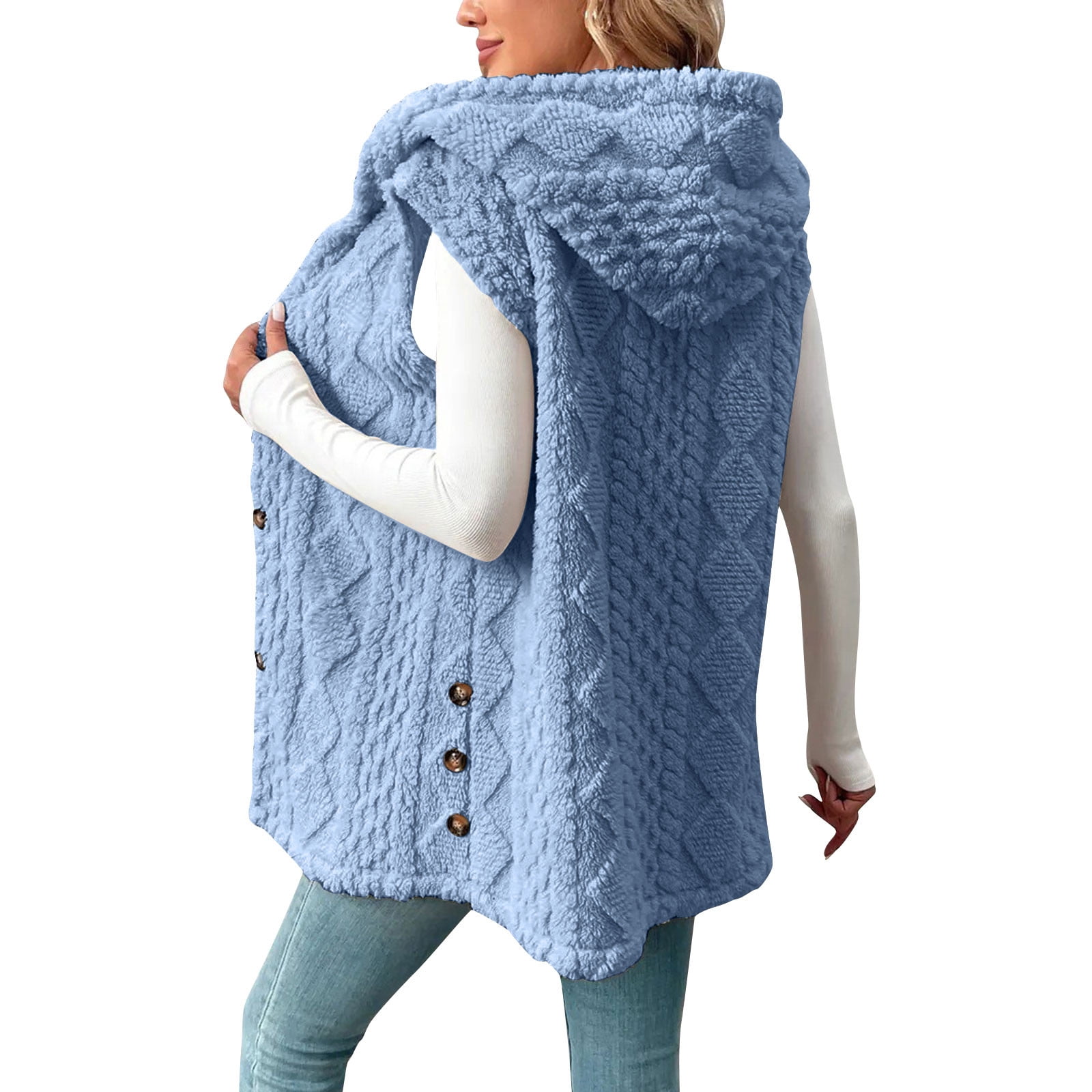 Anjikang Long Sherpa Fleece Vest For Women – Cozy Hooded
