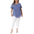 thumbnail image 2 of Agnes Orinda Women's Plus Size Top Crew Neck Short Sleeve Striped Blouse Dressy Casual Fashion T-shirt 1X Dark Blue, 2 of 6
