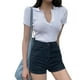 thumbnail image 1 of Camisa de mujer Blusa de manga corta con cuello en V profundo Top corto de punto sexy, Blanco Methold AP001386-01B, 1 of 7