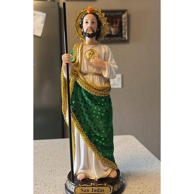 San Judas Tadeo Statue with Fabric Mantle and Votive Candle – St