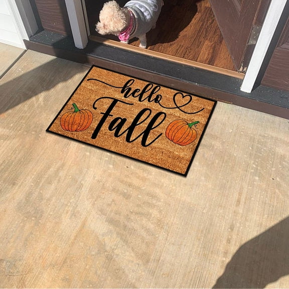 YAWUBT Happy Fall Door Mat – Pumpkin & Leaves Welcome Rug, Non-Slip, Durable PVC, Indoor/Outdoor Use, for Thanksgiving, Front Door Decor, 16 x 24 Inches