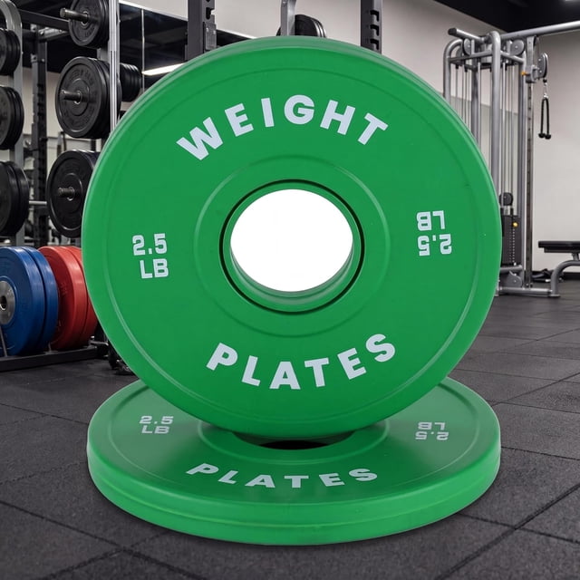 YUSAZENS Set Steel Core Rubber Adjustable Weight Plates Printed Mark Fit 2 Inch Barbell Home Strength Training 2.5 Lb Pair Green