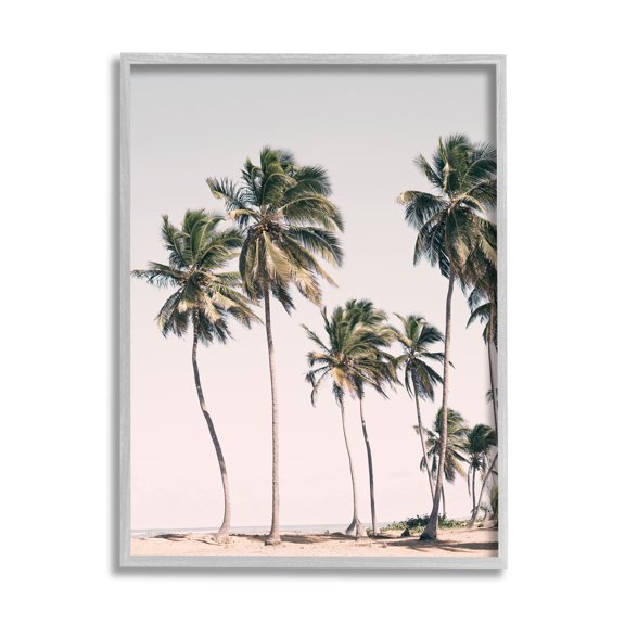 Stupell Industries Windblown Palm Trees Nature Photography Gray Framed Art Print Wall Art, 16 x 20