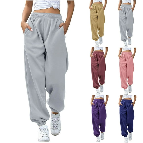 Sentmoon Womens Athletic Pants Plus Size High Waist Exercise Pants for Women Loose Wide Leg Solid Color Breathable Activewear Fall Streetwear for Sports Wear XL