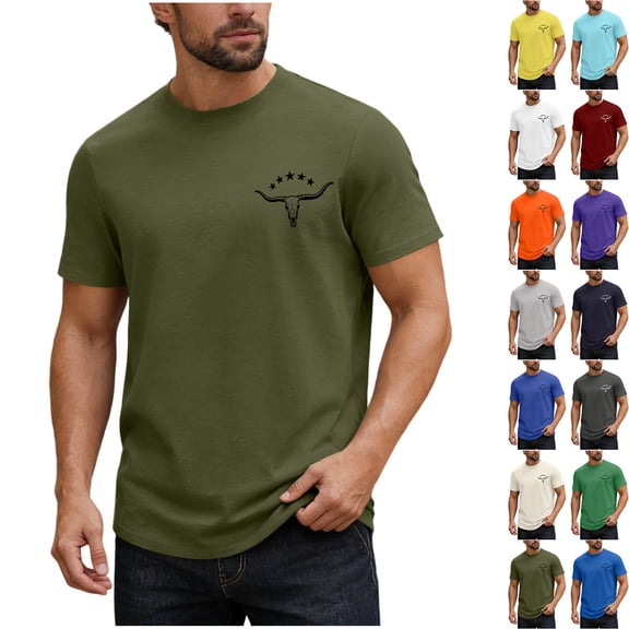 Men’s Graphic T Shirt Short Sleeve Crew Neck Bull Skull Print Tee Casual Cotton Slim Fit Tops for Gym Workout Streetwear Summer Fashion